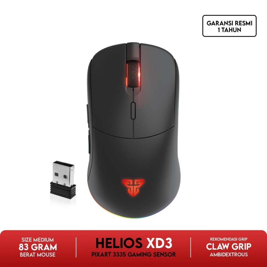 Mouse Fantech HELIOS XD3 Wireless Gaming RGB Dual Mode - Black / Hitam