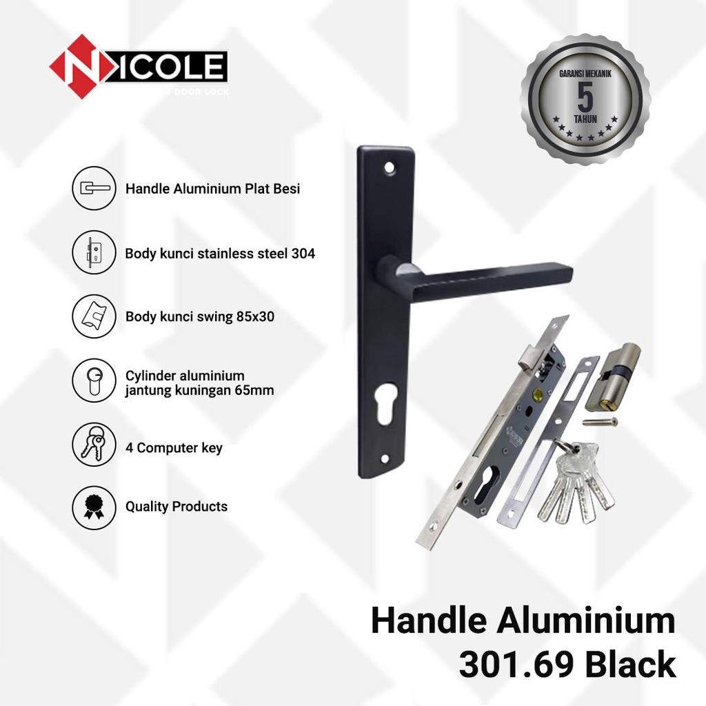 Handle Pintu Kaca Set / Gagang Pintu Set Aluminium 301.69