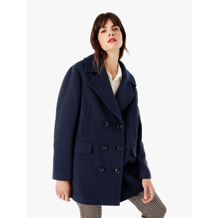 Jaket Wanita MARKS & SPENCER - Coat Wanita - Double Breasted Peacoat - NAVY, 14 Gratis Ongkir Ready 