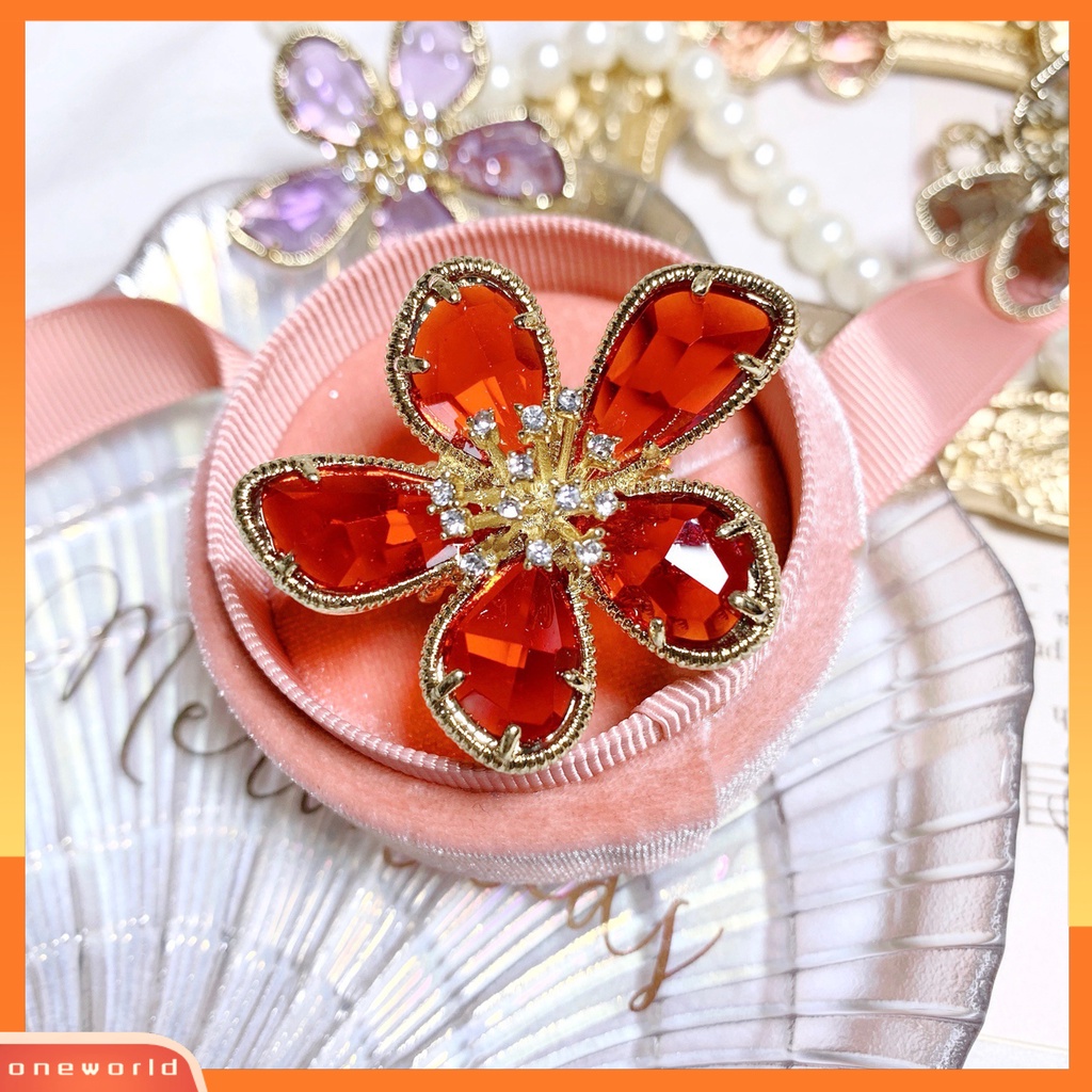 [ONWL] Wanita Cincin Bening Berlian Imitasi Pembukaan Dapat Disesuaikan Warna-Warni Kelopak Besar Pesta Trendi Cincin Perhiasan Aksesoris