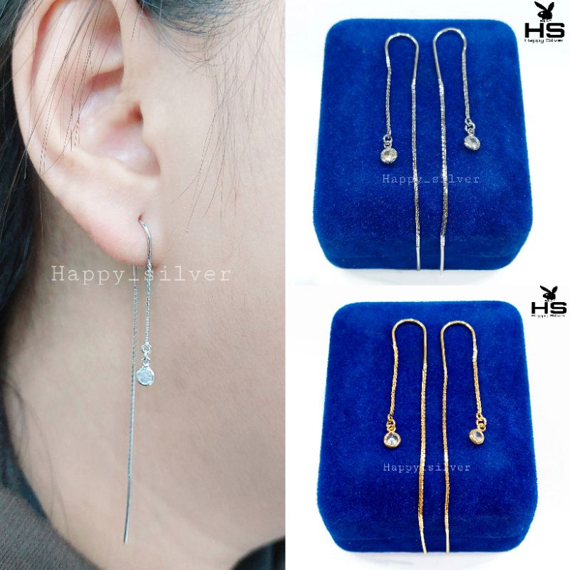 ANTING TUSUK PANJANG PERAK ASLI SILVER 925 LAPIS EMAS MODEL TUSUK PANJANG GANTUNGAN MATA BURUNG PERA