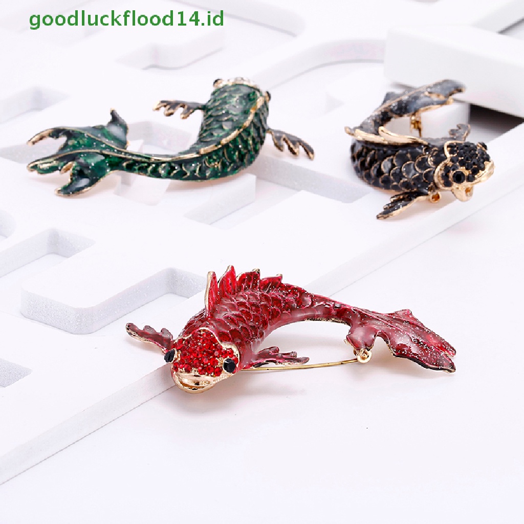 [GOOGFOUR] Enamel Ikan Kristal Hewan Lapel Collar Bros Pin Buket Hadiah Perhiasan Pesta [TOP]