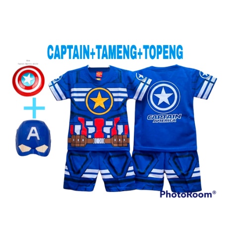 SETELAN BAJU ANAK CAPTAIN AMERICA WINTER SOLDIER LENGAN PENDEK GRATIS TAMENG DAN TOPENG BISA COD KE110