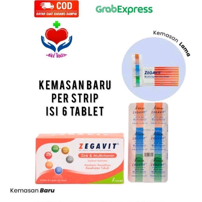 Zegavit Multivitamin &amp; Zinc ORIGINAL Per Strip isi 6 Kaplet Kemasan Baru