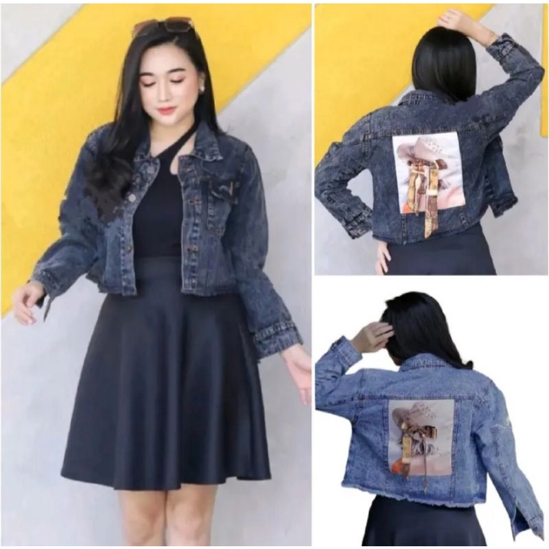 JAKET PITA CROP JEANS CEWEK JACKET DENIM WANITA CROP RIPPED JINS PITA BELAKANG TOP IMPORT MODEL GAMBAR BELAKANG PITA KEKINIAN TERBARU CROP