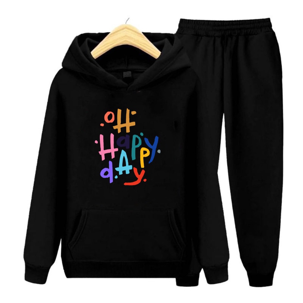 Setelan Anak Oh Happy Day/Set Sweater hoodie topi