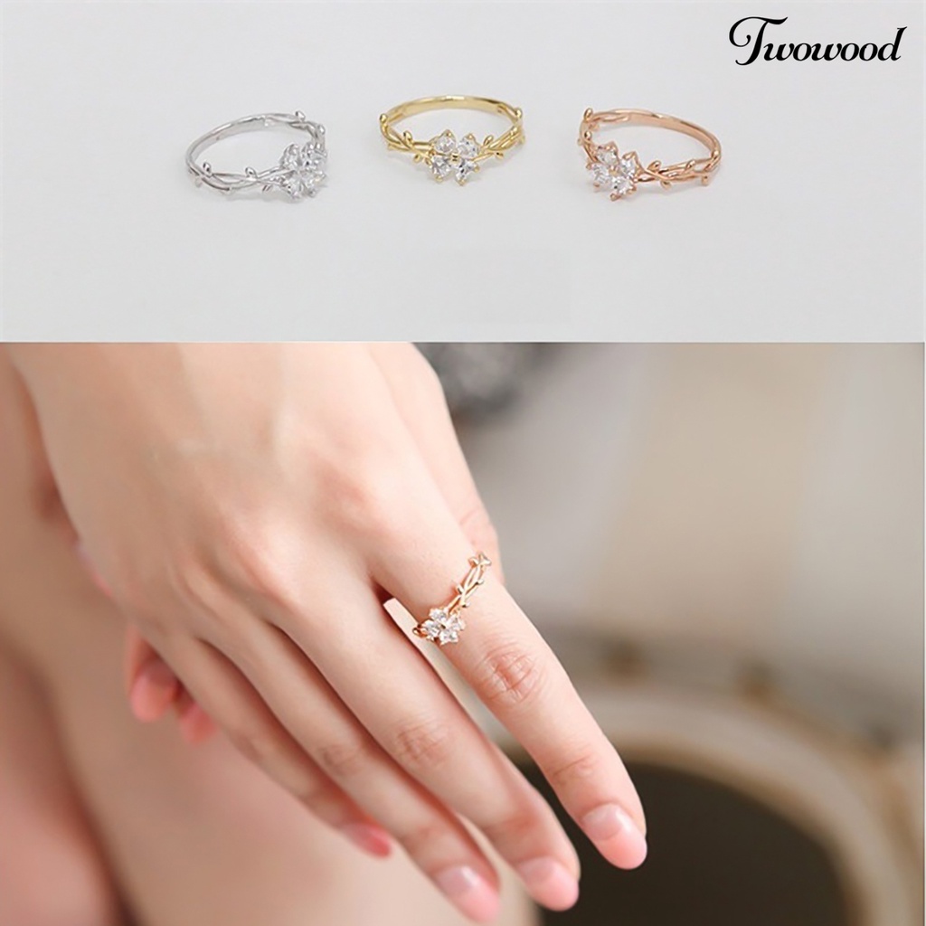 Twowood Cincin Berlian Imitasi Hias Kreatif Alloy Indah Twining Finger Band Untuk Wanita