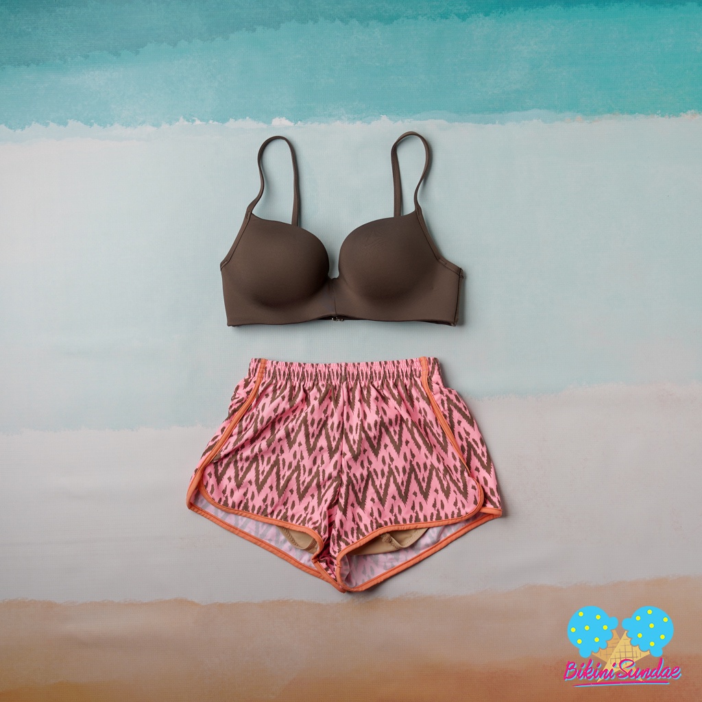 Swimsuit Premium Set Bikini Baju Renang Wanita Bikini Boxer green army and pink with tribal