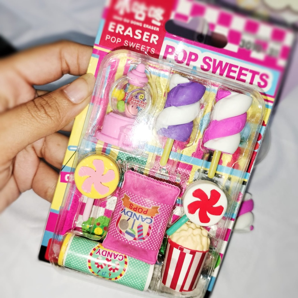 

HAPUSAN LUCU POP SWEET CANDY 1 SET ISI 8 PCS ERASER STIP POPCORN PERMEN PERLENGKAPAN MENULIS ANAK KUALITAS TERBAIK BISA COD
