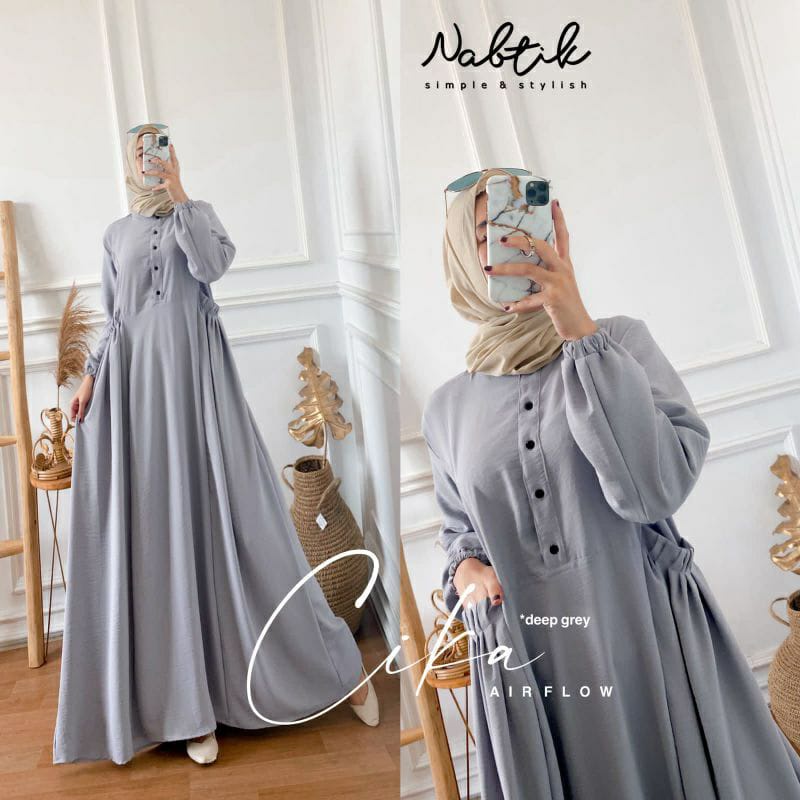 GAMIS CIKA CRINKLE AIRFLOW / DRESS MAXY TERBARU / GAMIS MUSLIMAH AKSEN KANCING AKTIF (BANYAK SIZE M. L. XL)