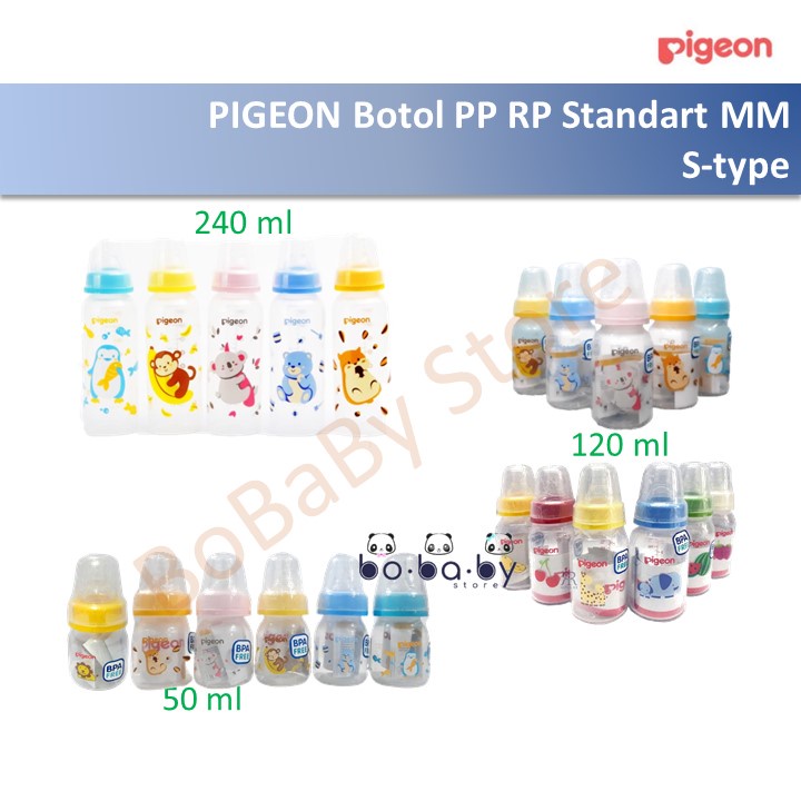 Pigeon Botol Susu Bayi Dot PP RP Standard MM Slim Neck with S type Peristaltic Nipple 50,120,240ml