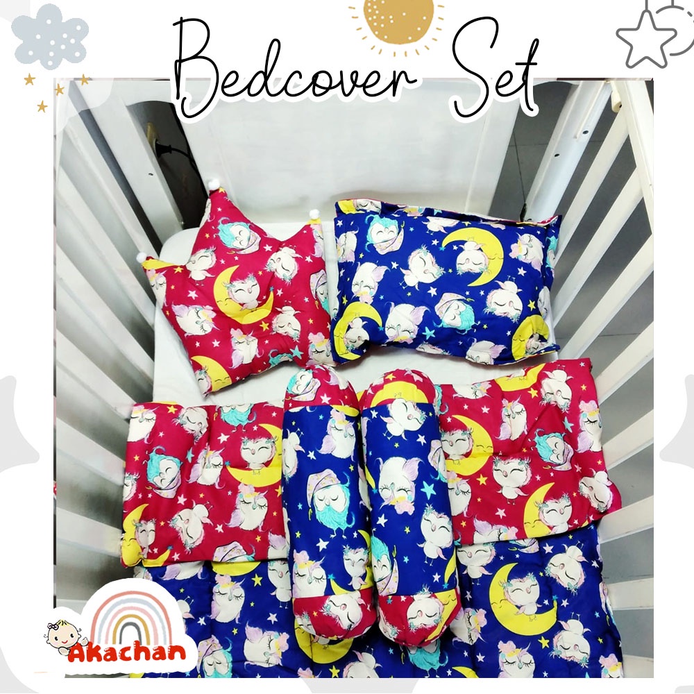 OWL Baby Bed Set Bedcover Selimut Bantal Cover Crown Mahkota Guling Alas Tidur bb Bayi