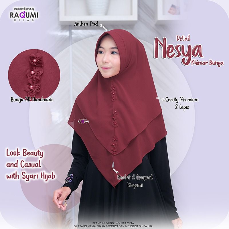 NESYA BUNGA KHIMAR RAQUMI ORIGINAL | KHIMAR CERUTY RAQUMI | NEW KHIMAR RAQUMI