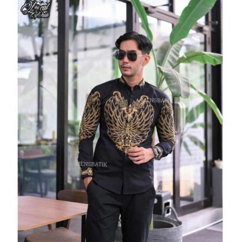 GARUDA EMAS Baju Kemeja Batik Pria Lengan Panjang Slim Fit Premium Modern Full Furing Katun Halus Sragenan