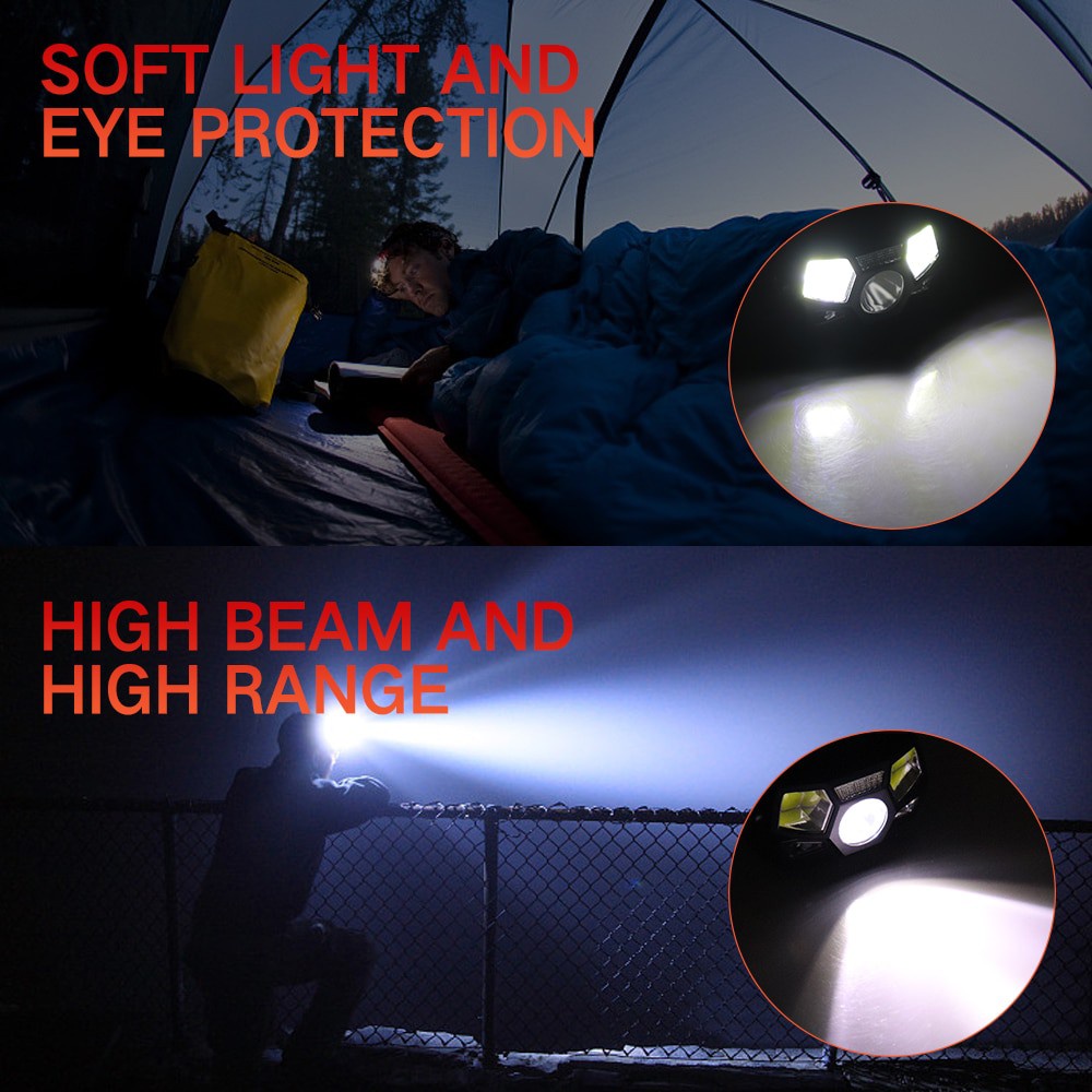 Senter LED Headlamp Rechargeable USB Motion Sensor XPE COB 10000 Lumens Senter Kepala Portable