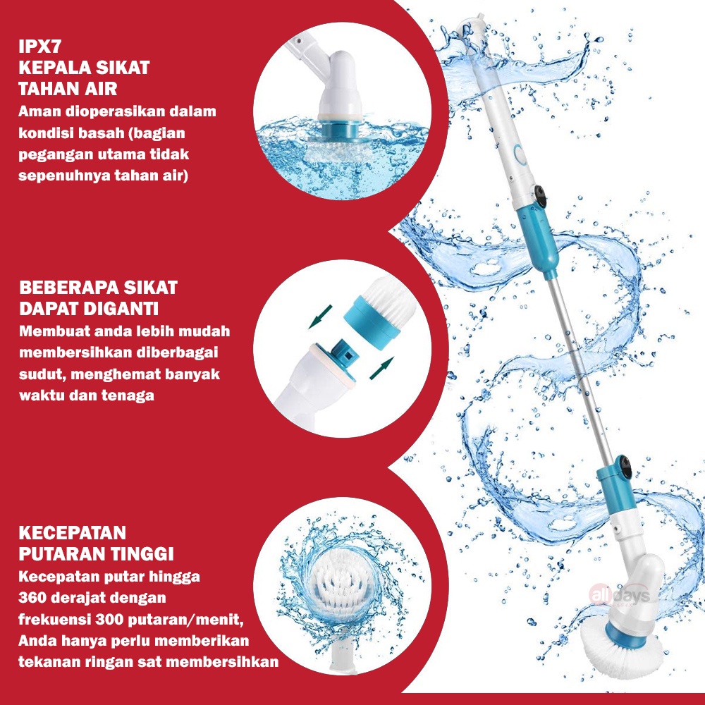 Alldays 3in1 Electric Cleaning Turbo Scrub Brush Adjustable Waterproof Wireless Charge / Sikat Pembersih Otomatis