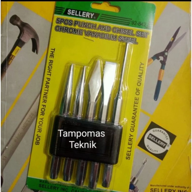 Pahat Besi 5pcs Sellery Punch And Chisel Set Chrome Vanadium Steel