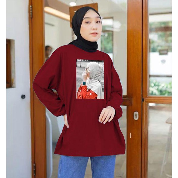 BLOUSE OVERSIZE LENGAN PANJANG KARET LD 130CM DTF HIJAB RED