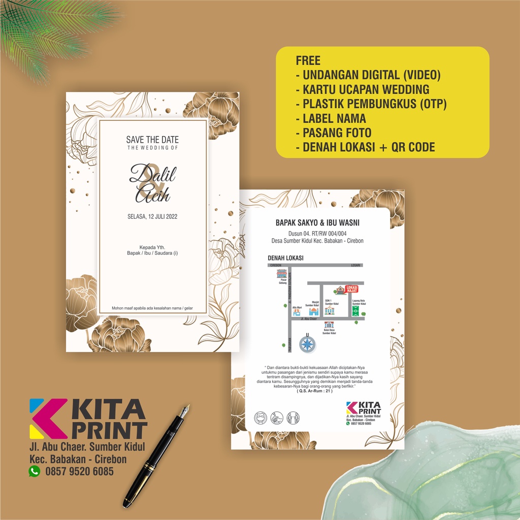 [300 Pcs] Elegant dan Simple Undangan Pernikahan Rustic Aesthetic yang Mewah untuk Acara Pernikahanm