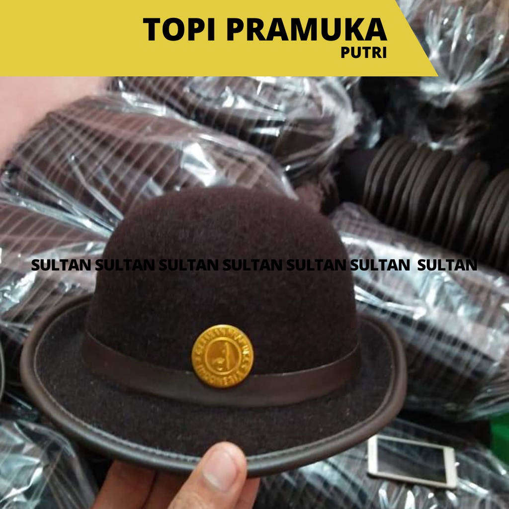 TOPI PRAMUKA BARET BONI Pramuka Boni Putri Laken dan Rajut dan Baret Putra warna Coklat untuk SD/SMP