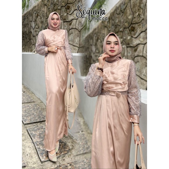 Sequina Gamis Satin Pesta Bridemaids Kondangan