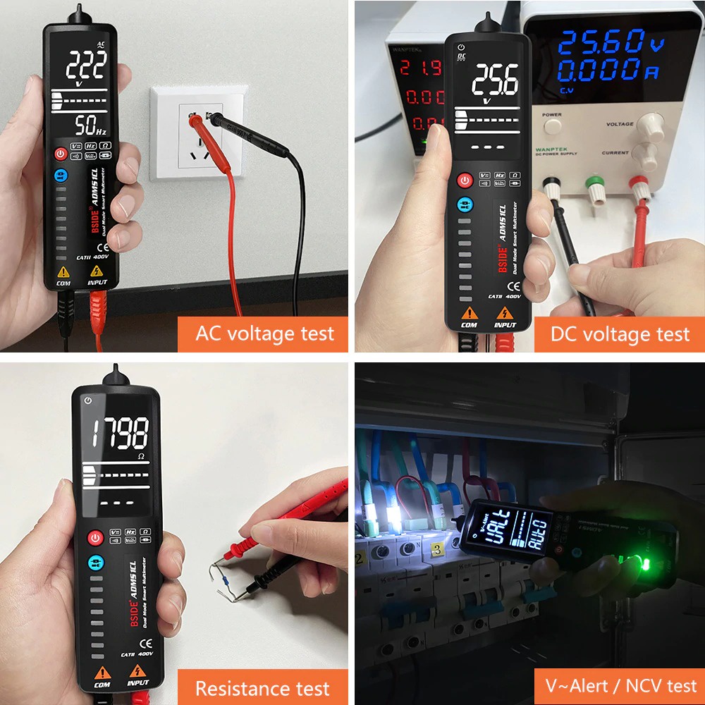 BSIDE Voltage Indicator Tester Non contact Dual AC 2.4 Inch LCD - ADMS1CL - Black