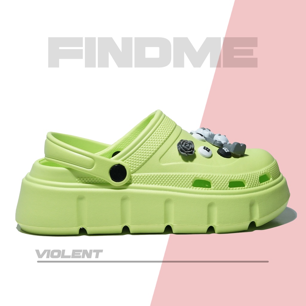 SANDAL WANITA SLINGBACK FREE JIBBITZ WARNA HIJAU NEON PALING TREND BAHAN RUBBER IMPORT VIOLENT