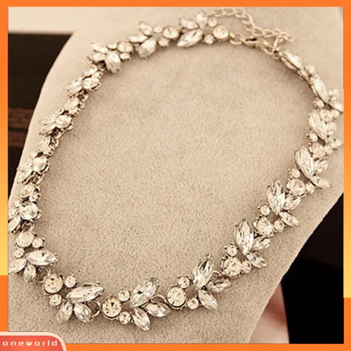 {oneworld} Wanita Vintage Pesona Kristal Bunga Liontin Statement Bib Choker Necklace