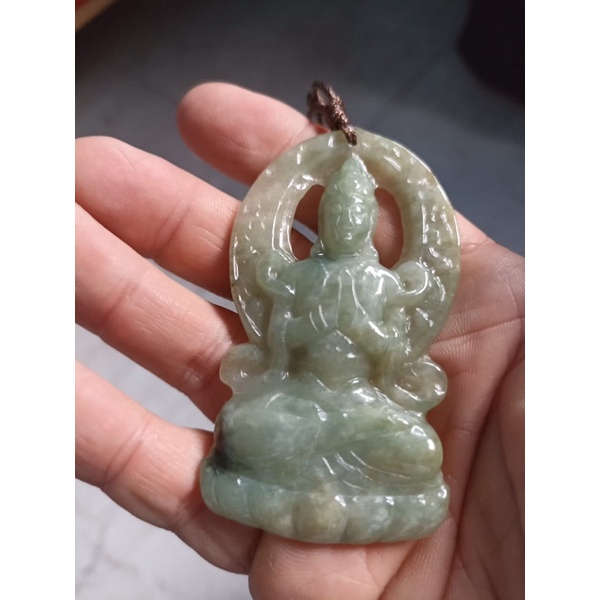 Liontin Giok Ukiran Natural Jade Buddha