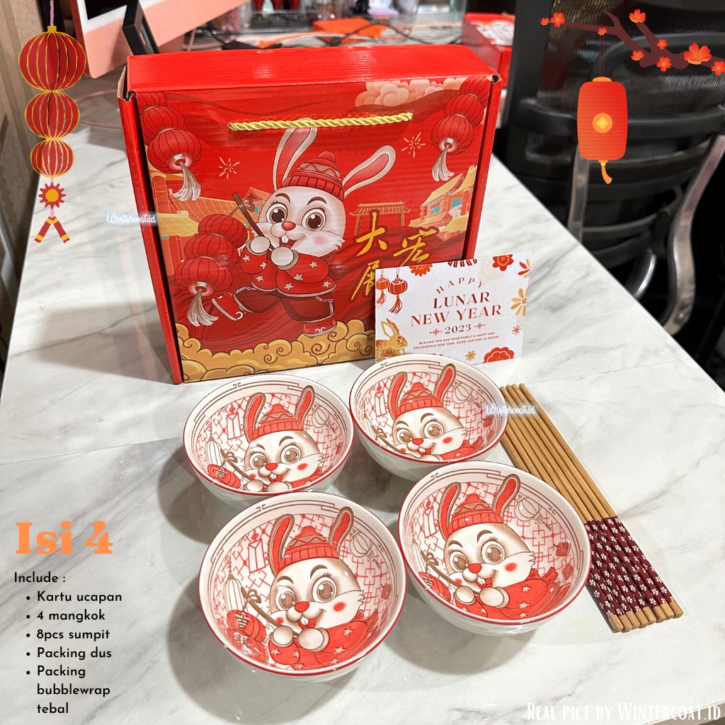 Mangkuk Hampers Imlek 2023 hadiah mangkok shio rabbit kelinci bowl gift tahun baru china CNY ide pasangan keluarga couple