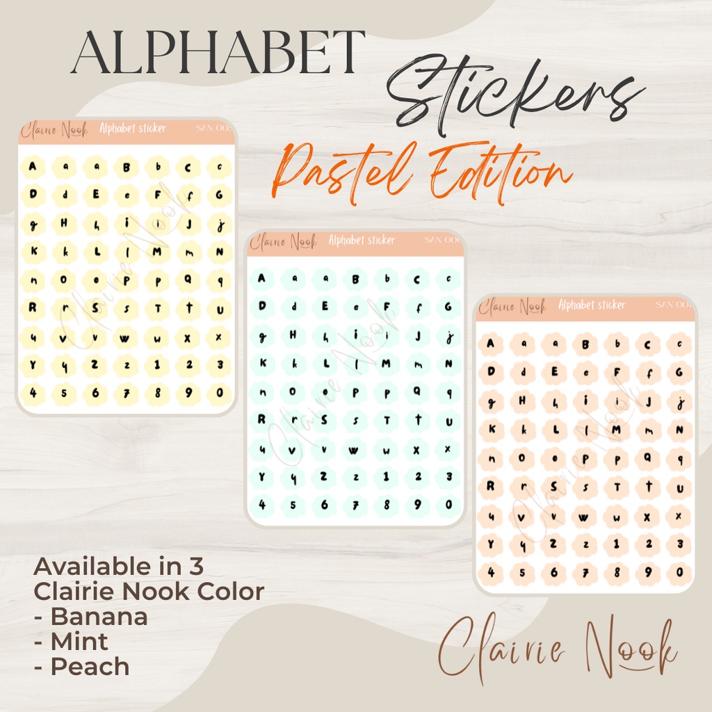 

Clairie Nook Alphabet Sticker Label Warna Pastel / Stiker Alfabet / Stiker Warna / Dekorasi Bullet Journal