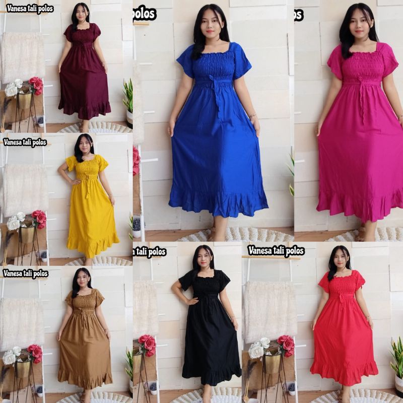 Dress Sabrina Kerut Tali Model Rempel Nyaman Daster Wanita Kekinian