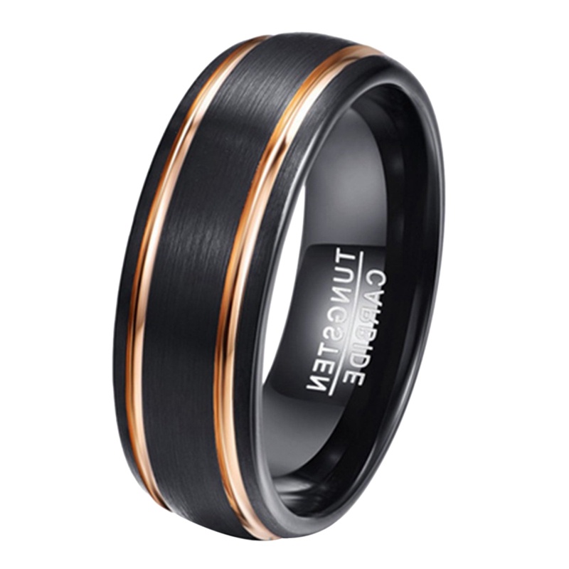 Aksesoris Perhiasan Mewah Mens 8mm Cincin Tungsten Rose Gold Hitam Brushed Titanium Steel Rings Untuk Pria