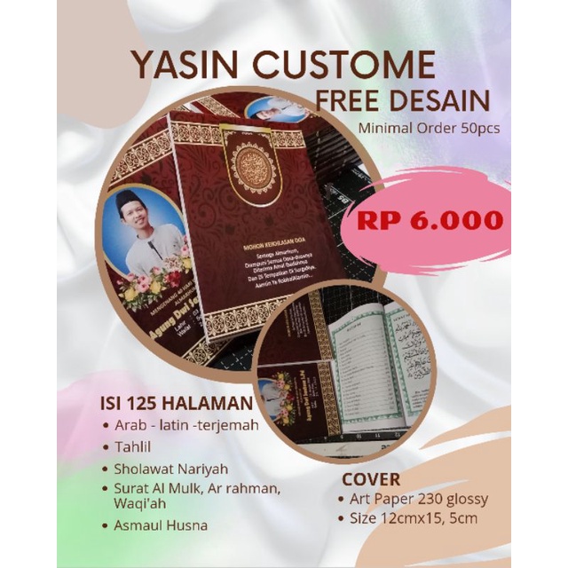 buku yasin dan tahlil custome foto alm/almh mengenang 40/100/1000 hari/souvenir kirom doa