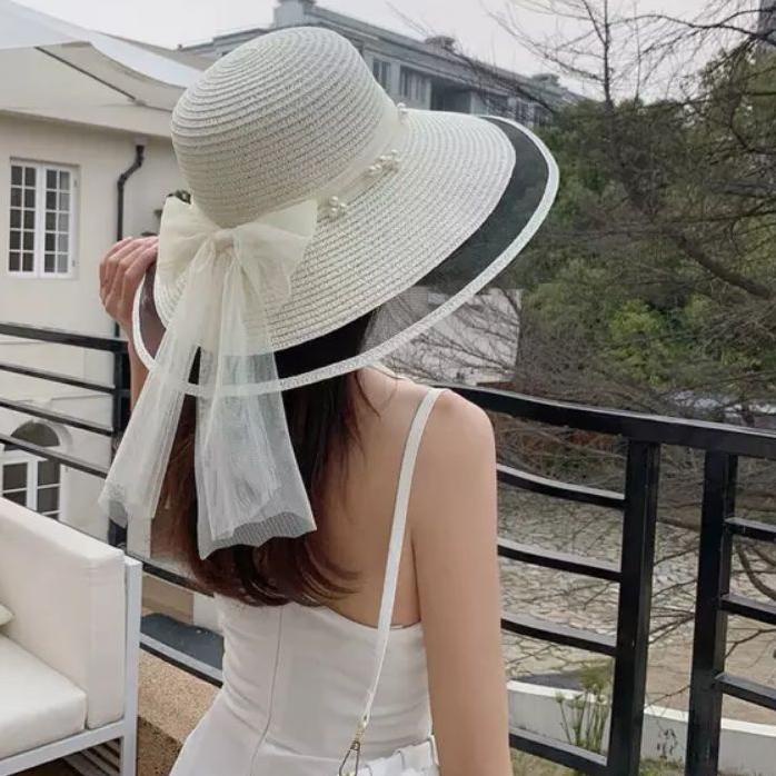 Depan Topi pantai import Lebar Tile Renda Mutiara