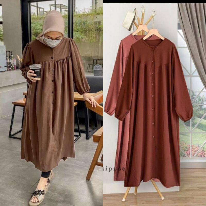 AURA TUNIK FULL KANCING CRINKLE AIRFLOW