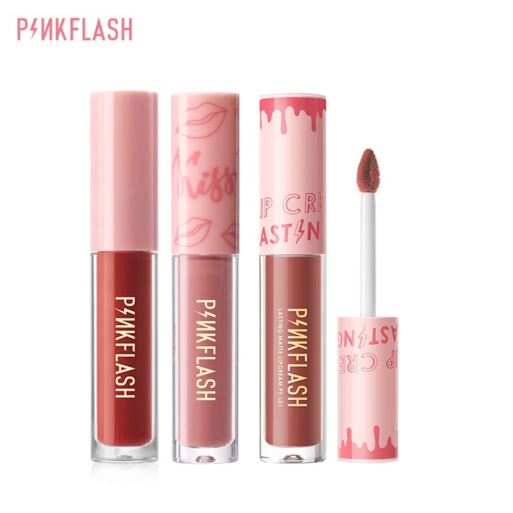 PINKFLASH Matte Lipcream Lembut Tahan Lama Pelembab Pigmentasi Tinggi 21 Colors