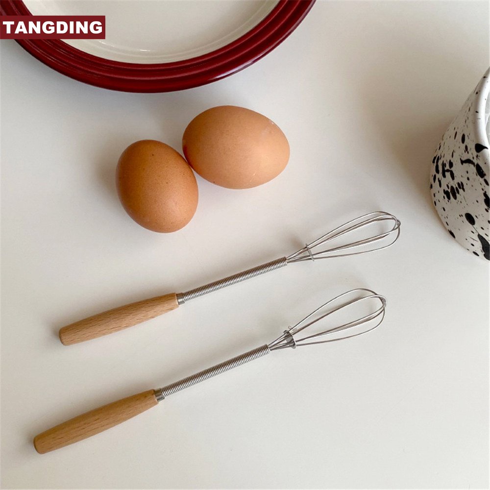 [COD Tangding] 1pc Kocokan Telur Stainless Steel Dapur Gagang Kayu Mini Manual Butter Cream Mixer Alat Masak