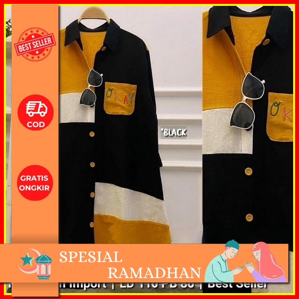 Tunik Wanita Fashion Lebaran Import Kekinian Atasan Long Dewasa Murah Cantik Dress Kemeja Terbaru 20