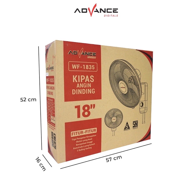 Wallfan Wall Fan Kipas Angin Dinding Besi Tornado Advance Wf-1835 18in 18 Inch 5 Baling Gold