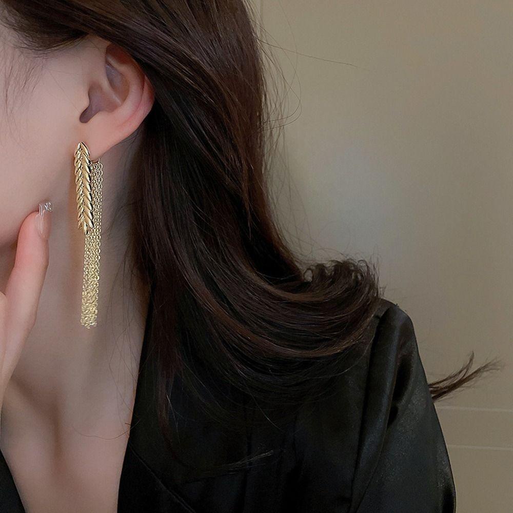 Needway   Wanita Anting Elegan Manis Sederhana Gandum Fringe Rumbai Fashion Perhiasan Gadis Hadiah Temperamen Drop Anting-Anting Gaya Korea Menjuntai Anting-Anting