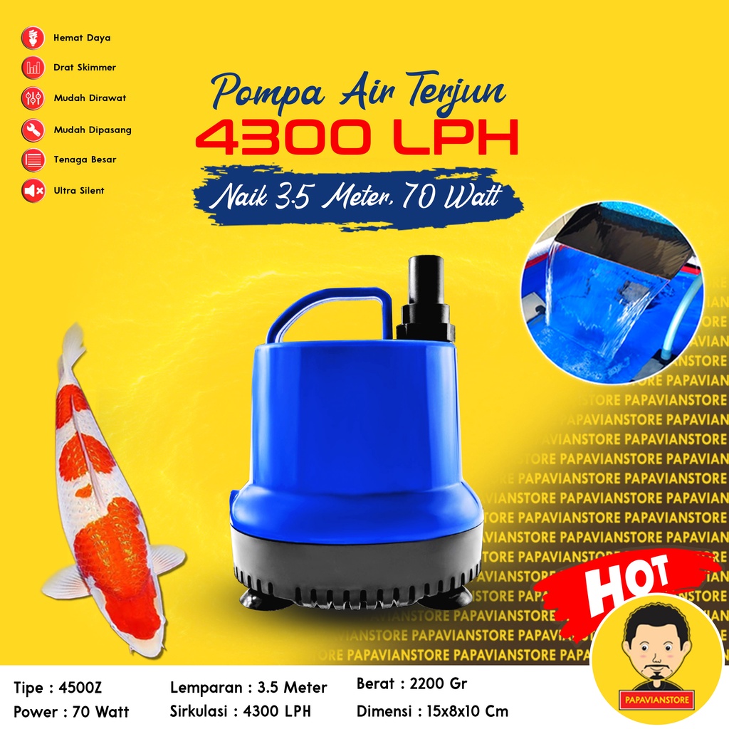 Pompa Kolam Ikan Koi Mesin Pencipta Air Terjun Celup Low Watt Submersible Aquarium Water Pump 5000 LPH