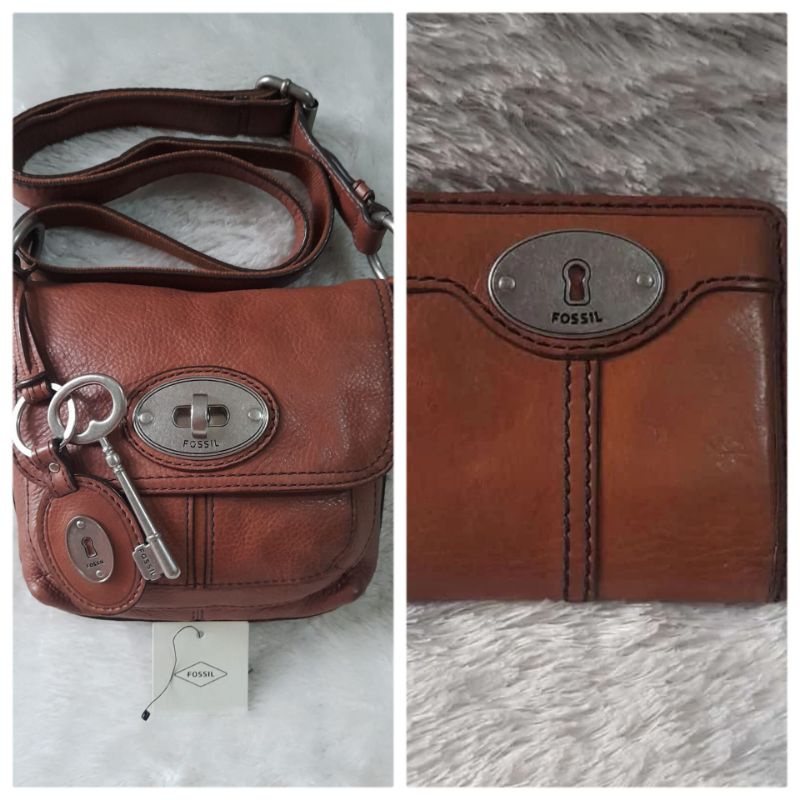 tas fossil maddox turnlock brown preloved