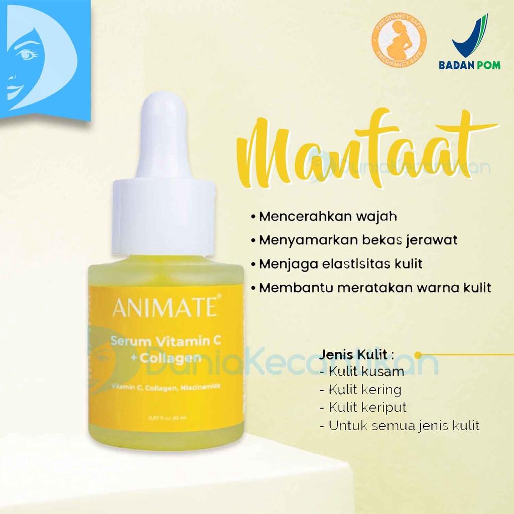 Animate Whitening Face Serum Dark Spot Rich Nutrition 24K Gold Vitamin C + Collagen Serum Wajah BPOM Acne serum Animate