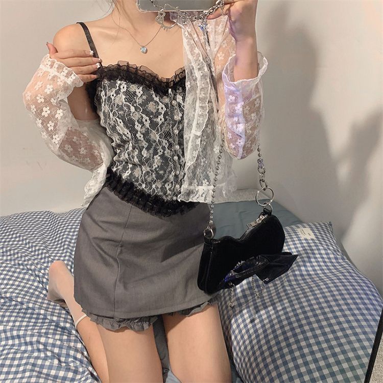 Renda kamisol tank top wanita pakaian luar pakaian dalam trendi desain atasan rasa niche bagian pend