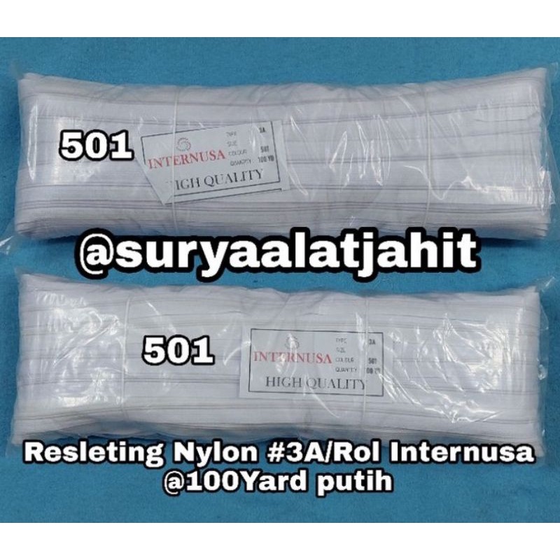 Daun Resleting Internusa Coil No.3A putih +/-100Y =rp.72.500/1Rol