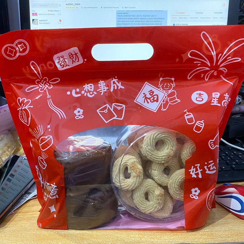 PLASTIK ZIPPER JERUK COOKIES ROTI/BREAD BAG CNY IMLEK MERAH ZP-CNY 11