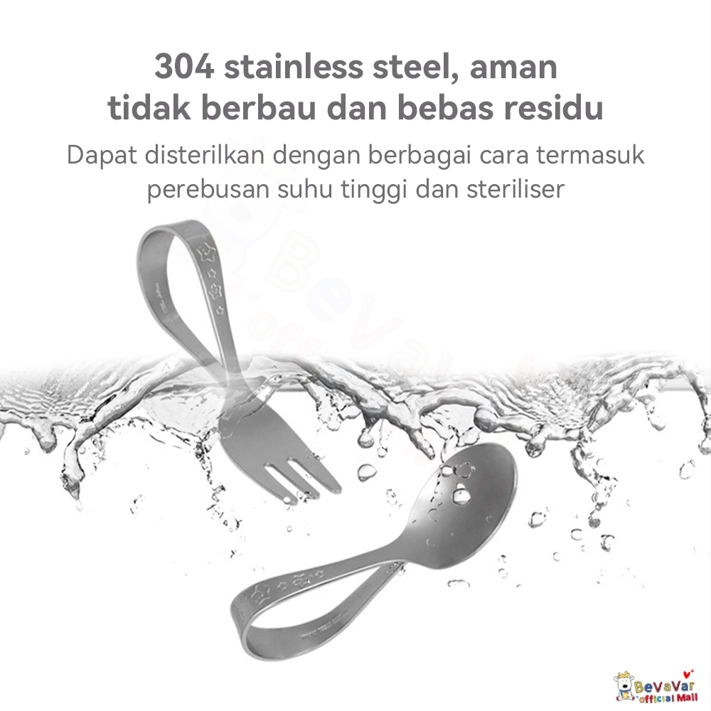 BEVAVAR Sendok Garpu Alat Makan Anak Bayi Training Spoon Fook Stainless Import