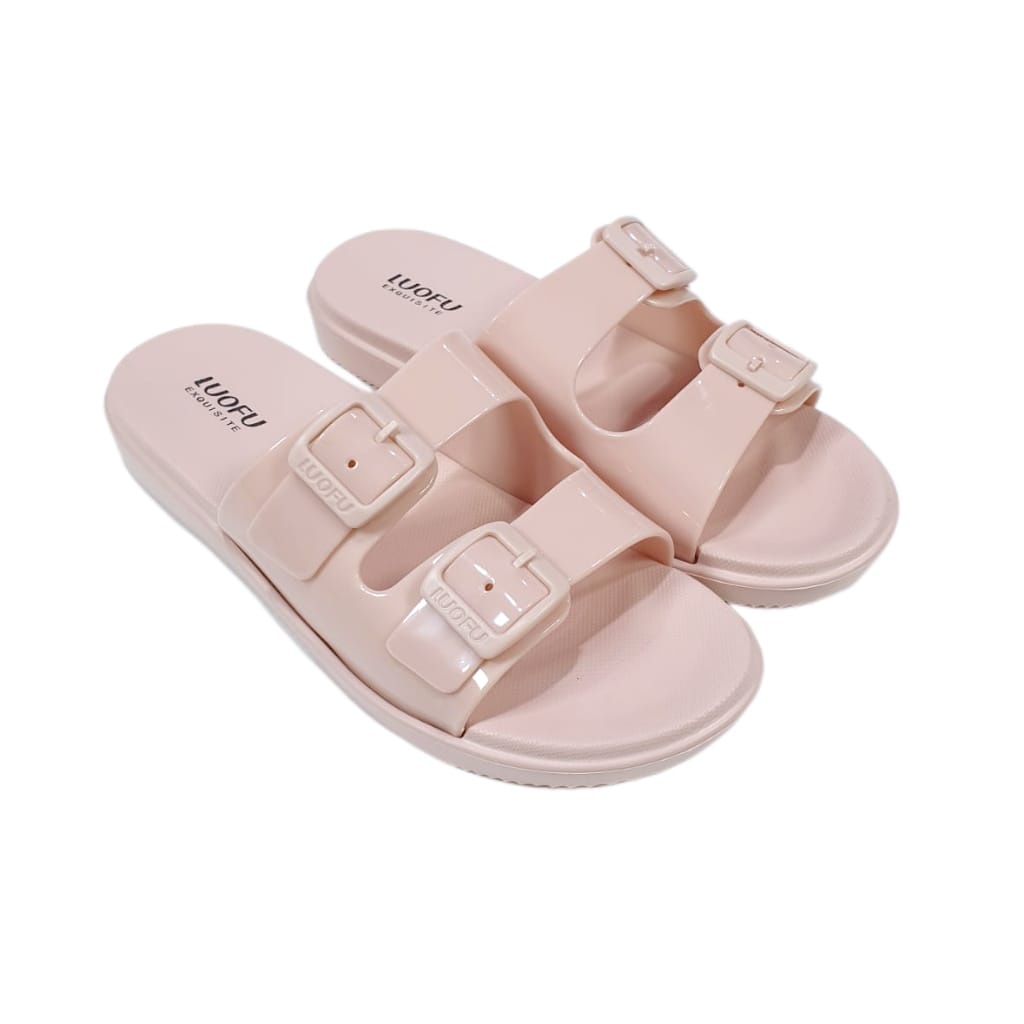 LUOFU ORIGINAL jelly sandal karet empuk murah selop wanita sendal cewek ban 2 import E7188-6WP