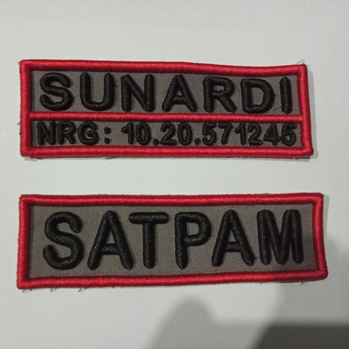 Emb Bet Bordiran Nama Satpam Timbul